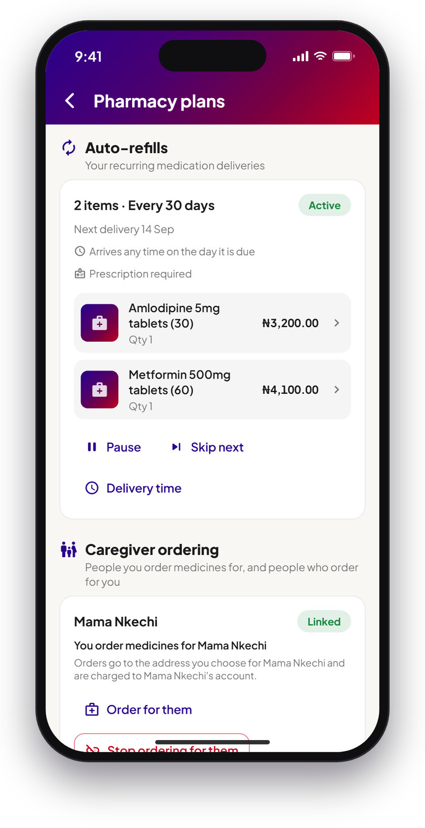 Pharmacy plans with an auto-refill set to repeat every 30 days